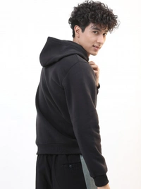 Fambruh  Solid Men Black Hooded Sweat Shirt - L