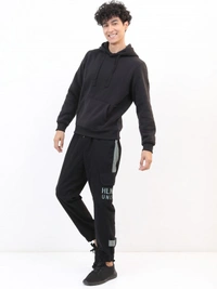 Fambruh  Solid Men Black Hooded Sweat Shirt - L