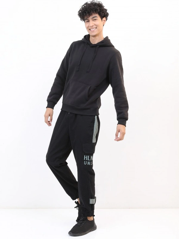 Fambruh  Solid Men Black Hooded Sweat Shirt - L