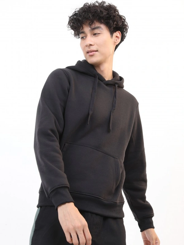 Fambruh  Solid Men Black Hooded Sweat Shirt - XL