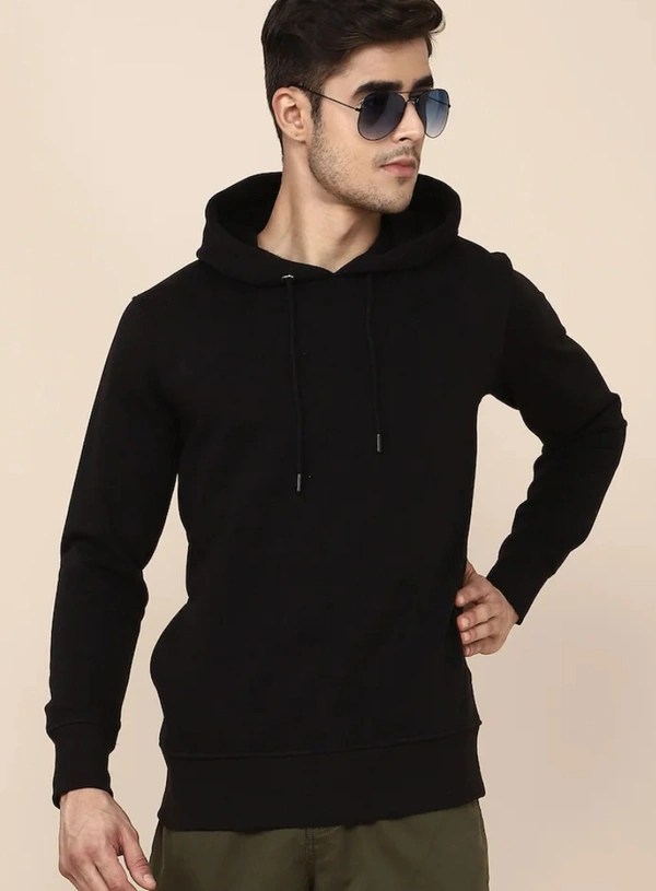 Fambruh  Solid Men Black  Hooded Sweat Shirt - L