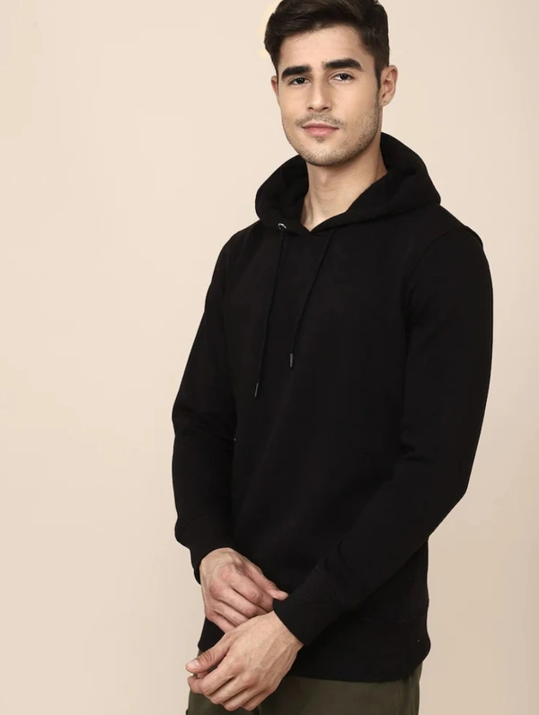 Fambruh  Solid Men Black  Hooded Sweat Shirt - XXL