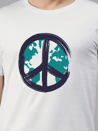 Fambruh Men White World Earth Printed T Shirt - M