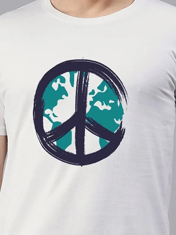Fambruh Men White World Earth Printed T Shirt - M