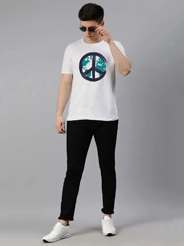 Fambruh Men White World Earth Printed T Shirt - L