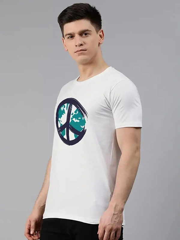 Fambruh Men White World Earth Printed T Shirt - L