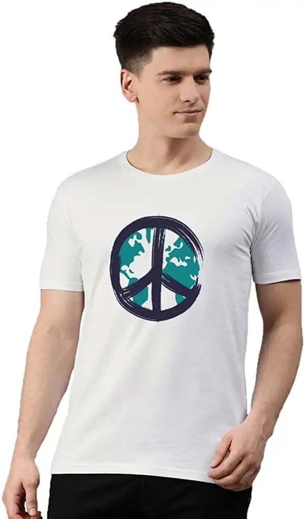 Fambruh Men White World Earth Printed T Shirt - XL