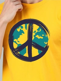 Fambruh Men Earth Printed Yellow T Shirt - L
