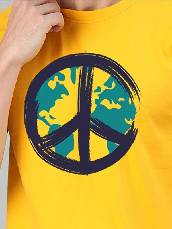 Fambruh Men Earth Printed Yellow T Shirt - L