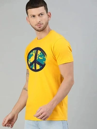 Fambruh Men Earth Printed Yellow T Shirt - L