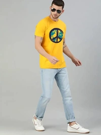 Fambruh Men Earth Printed Yellow T Shirt - XL