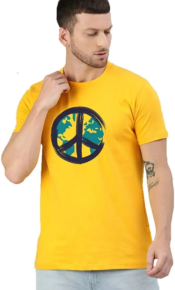 Fambruh Men Earth Printed Yellow T Shirt - XXL