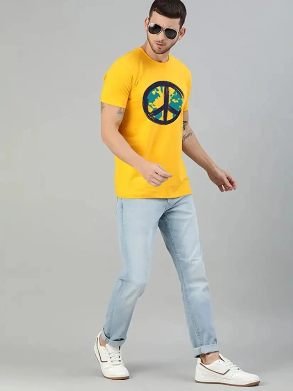 Fambruh Men Earth Printed Yellow T Shirt - XXL