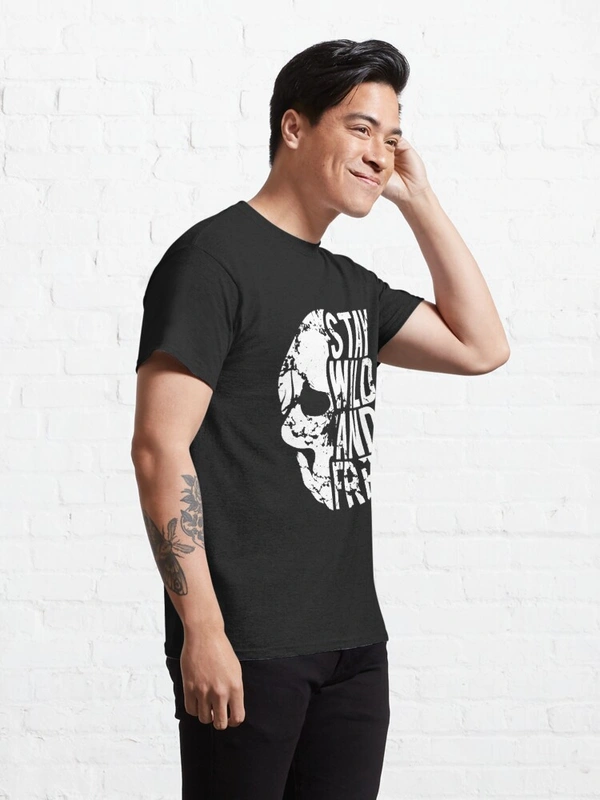 Fambruh Black Stay Wild And Free Printed T Shirt Men - M