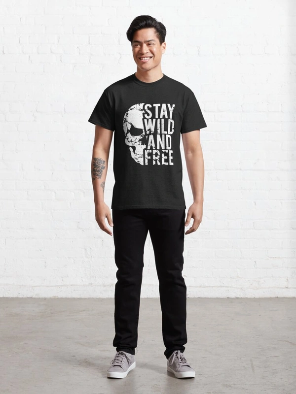 Fambruh Black Stay Wild And Free Printed T Shirt Men - M