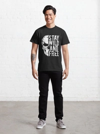 Fambruh Black Stay Wild And Free Printed T Shirt Men - L