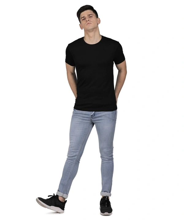 Fambruh Solid Black T Shirt For Men - S