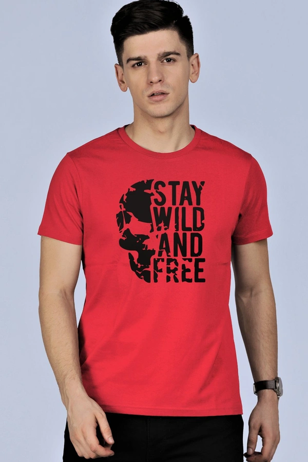Fambruh Red Stay Wild And Free Printed T Shirt Men - XXL