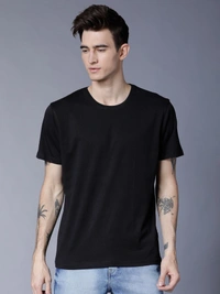 Fambruh Solid Black T Shirt For Men - S