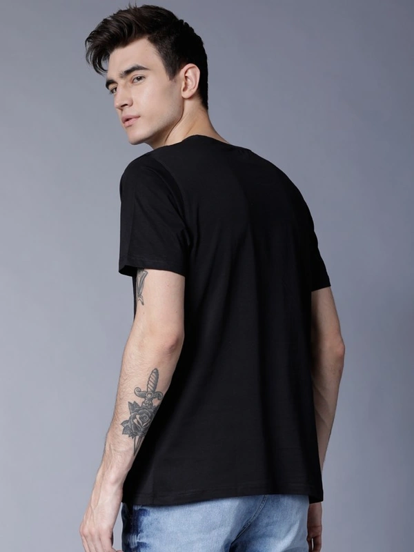 Fambruh Solid Black T Shirt For Men - S