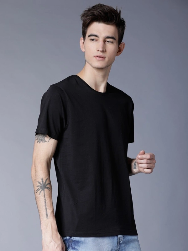 Fambruh Solid Black T Shirt For Men - S