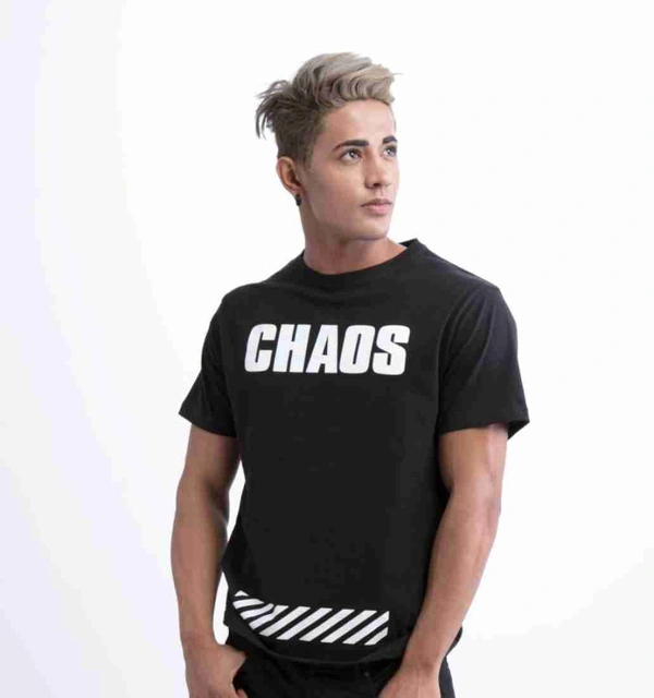 Fambruh Danish Zehen Chaos Printed Black T Shirt For Men - L