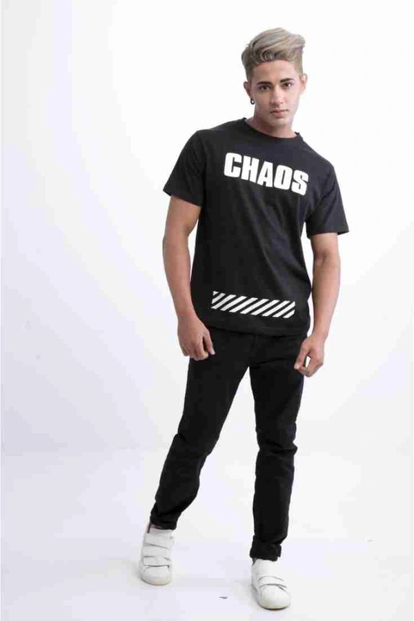 Fambruh Danish Zehen Chaos Printed Black T Shirt For Men - L