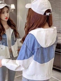 Fambruh White Hooded Denim Jacket For Women  - XL