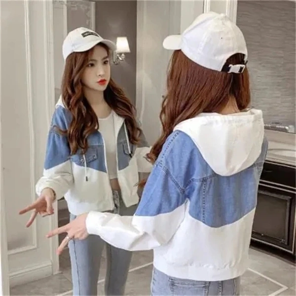 Fambruh White Hooded Denim Jacket For Women  - XL