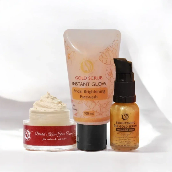 Snowy Glow Bridal kesar glow cream + 24k gold face wash + 24k Gold brightening serum - 