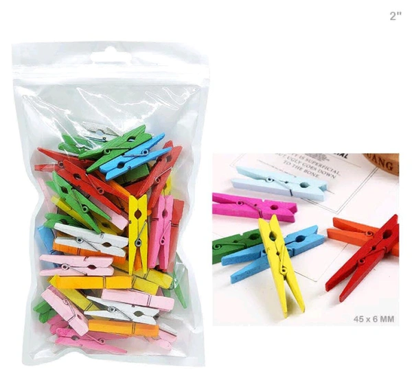 2 Inches Wooden Coloured Clips 