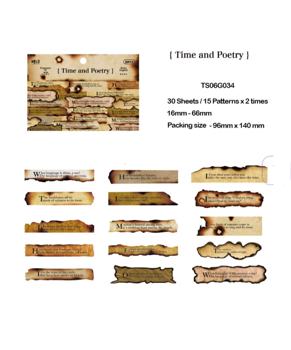 Retro Burnt Paper English Sticker (30pc) Time And Potery 
