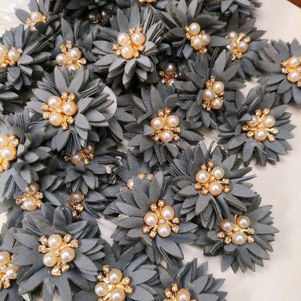 Artificial Cloth Flower With Pearl Diamond Pack Of 10 Pc  - 4 CM
