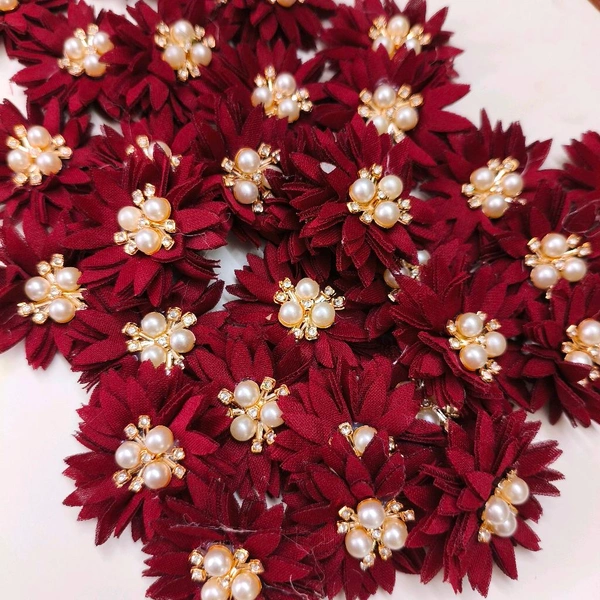 Artificial Cloth Flower With Pearl Diamond Pack Of 10 Pc  - 4CM