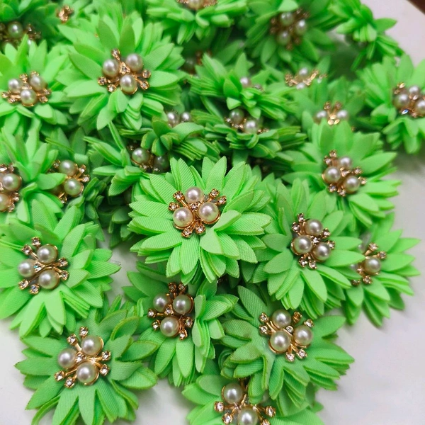 Artificial Cloth Flower With Pearl Diamond Pack Of 10 Pc  - 4 CM