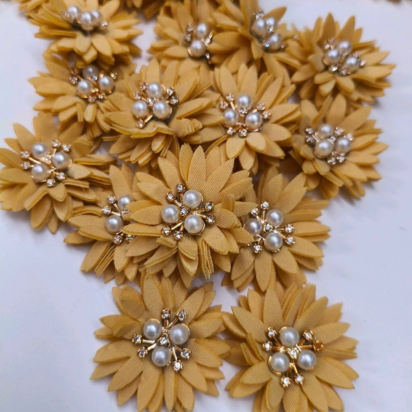 Artificial Cloth Flower With Pearl Diamond Pack Of 10 Pc 
