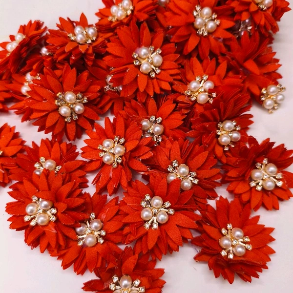 Artificial Cloth Flower With Pearl Diamond Pack Of 10 Pc 