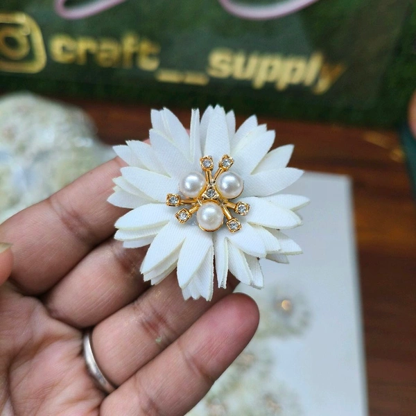 Artificial Cloth Flower With Pearl Diamond Pack Of 10 Pc White 