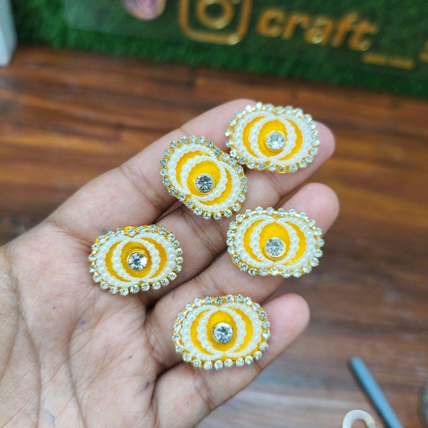 Oval Kundan Work Pack Pack Of 10 Pc (Yellow)