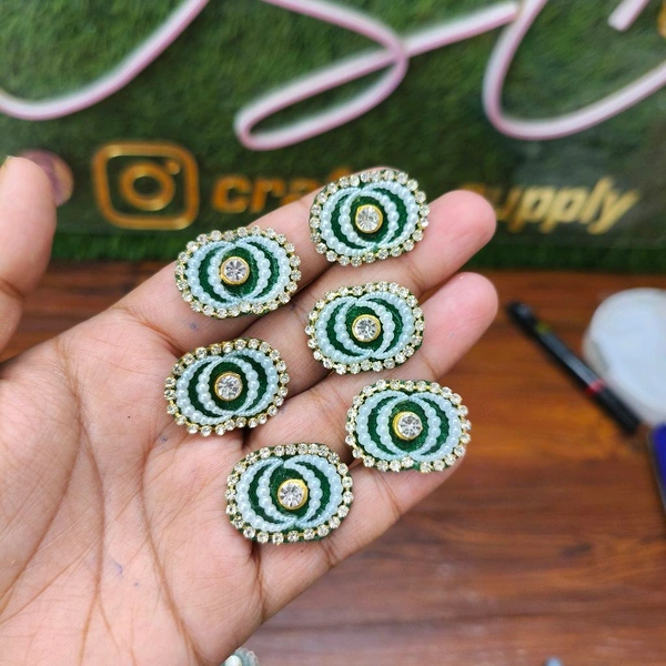 Oval Kundan Work Pack Pack Of 10 Pc (Dark Green) 