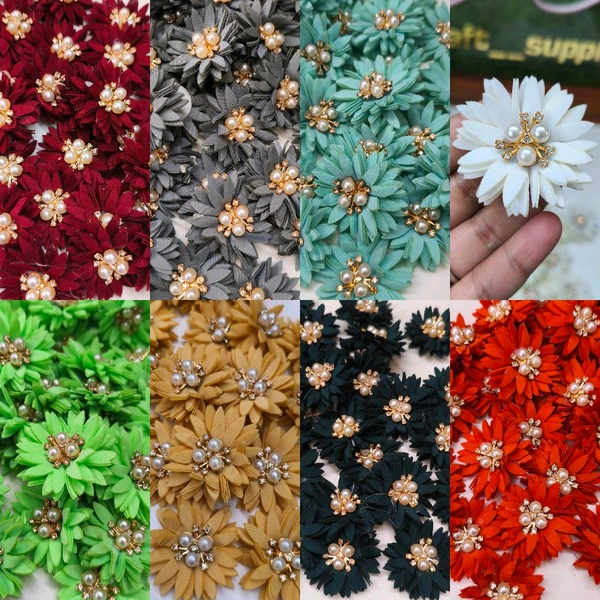 Artificial Cloth Flower With Pearl Diamond Pack Of 100 Pcs Mix 