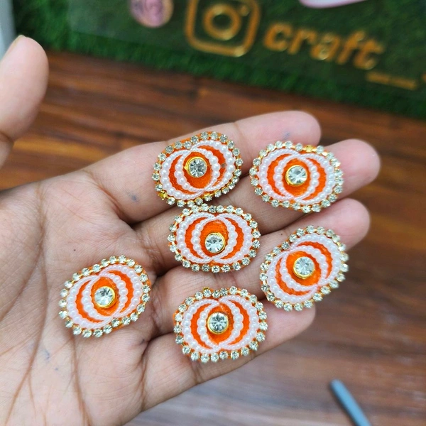 Oval Kundan Work Pack Pack Of 10 Pc (Orange)