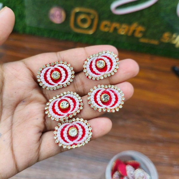 Oval Kundan Work Pack Pack Of 10 Pc ( Red) 