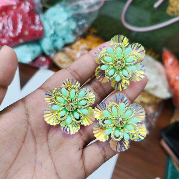 Artifical Holographic Green Flower Pack Of 10 Pc