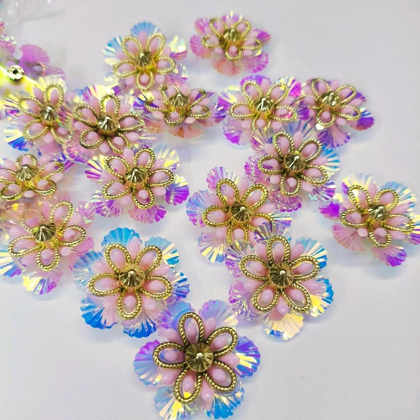 Artifical Holographic Pink Flower Pack Of 10 Pc