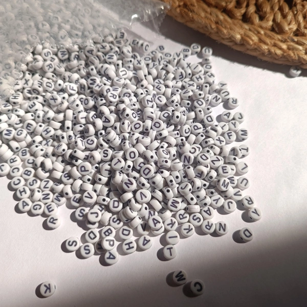 White Alphabet beads (25 Grms) 