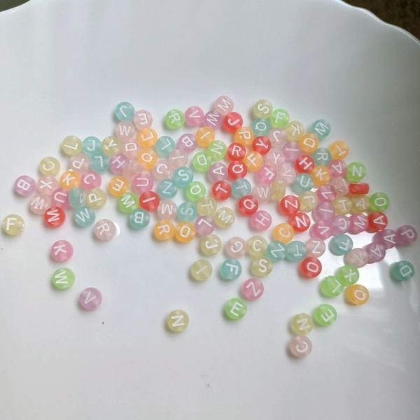 Jwellery Making Beads 25 Grms (White Alphabet) 