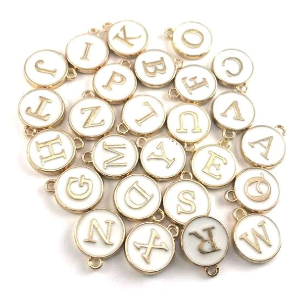 26 Alphabet Letters Enamel charms   (A To Z) White 