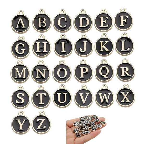 26 Alphabet Letters Enamel charms   (A To Z) Black 