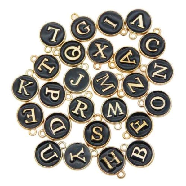 26 Alphabet Letters Enamel charms   (A To Z) Black 
